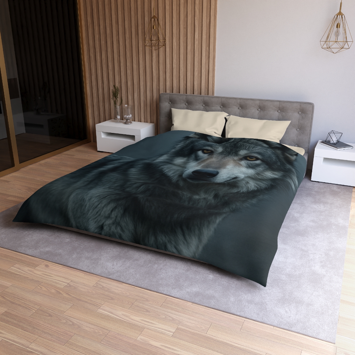 Moonlit Gaze Gray Wolf custom duvets
