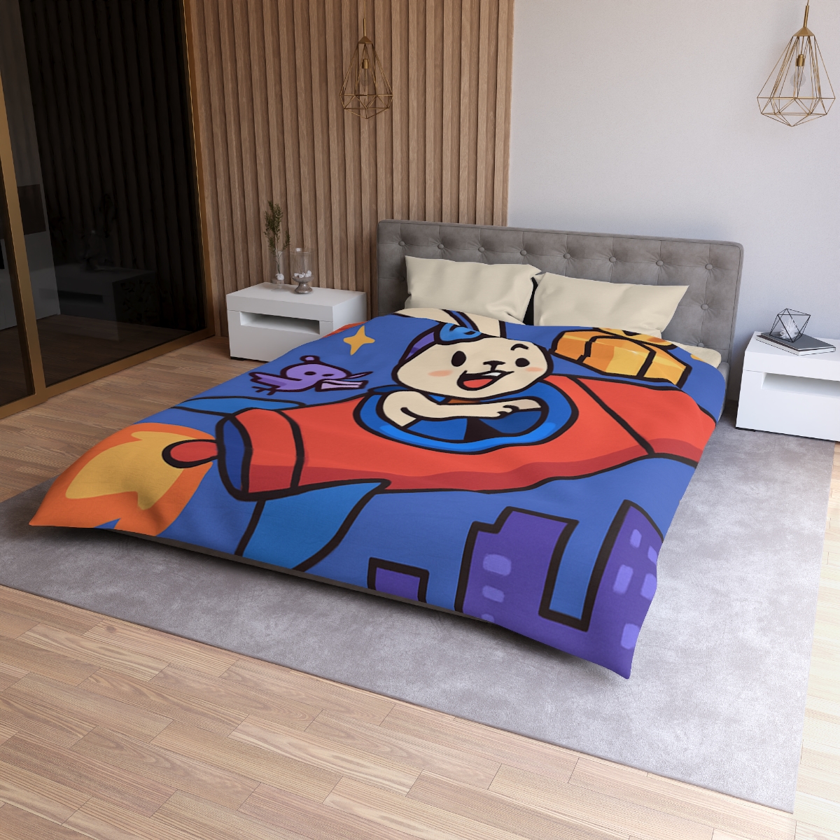 Rocket Rabbit Space Delivery custom duvets