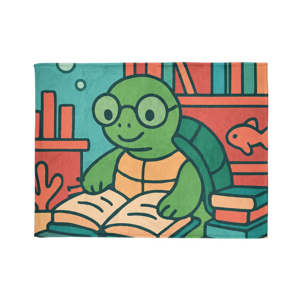 Underwater Library With Bookish Turtle designer printed blankets