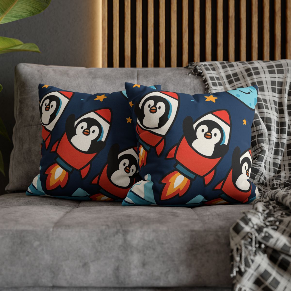 Rocket Penguin Crew soft cotton pillow cases