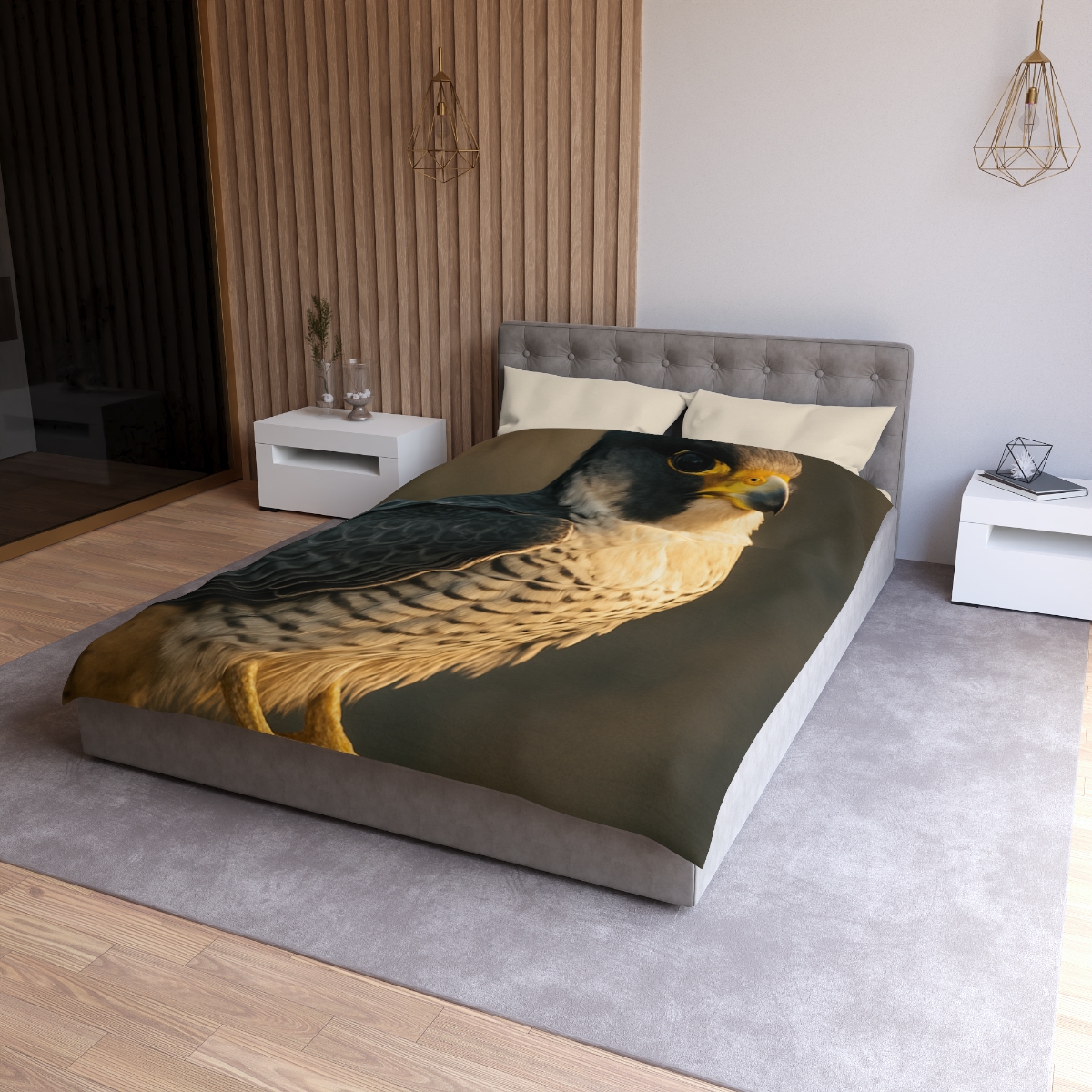 Starlit Poise Peregrine Falcon designer printed duvets