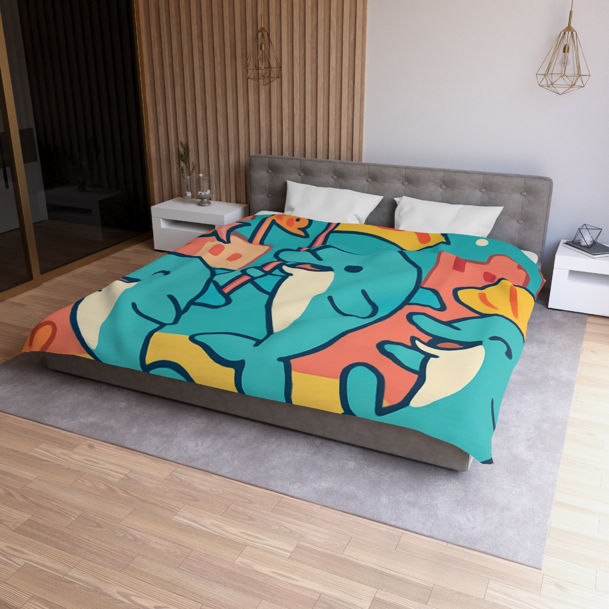 Coral City Dolphin Parade custom duvets