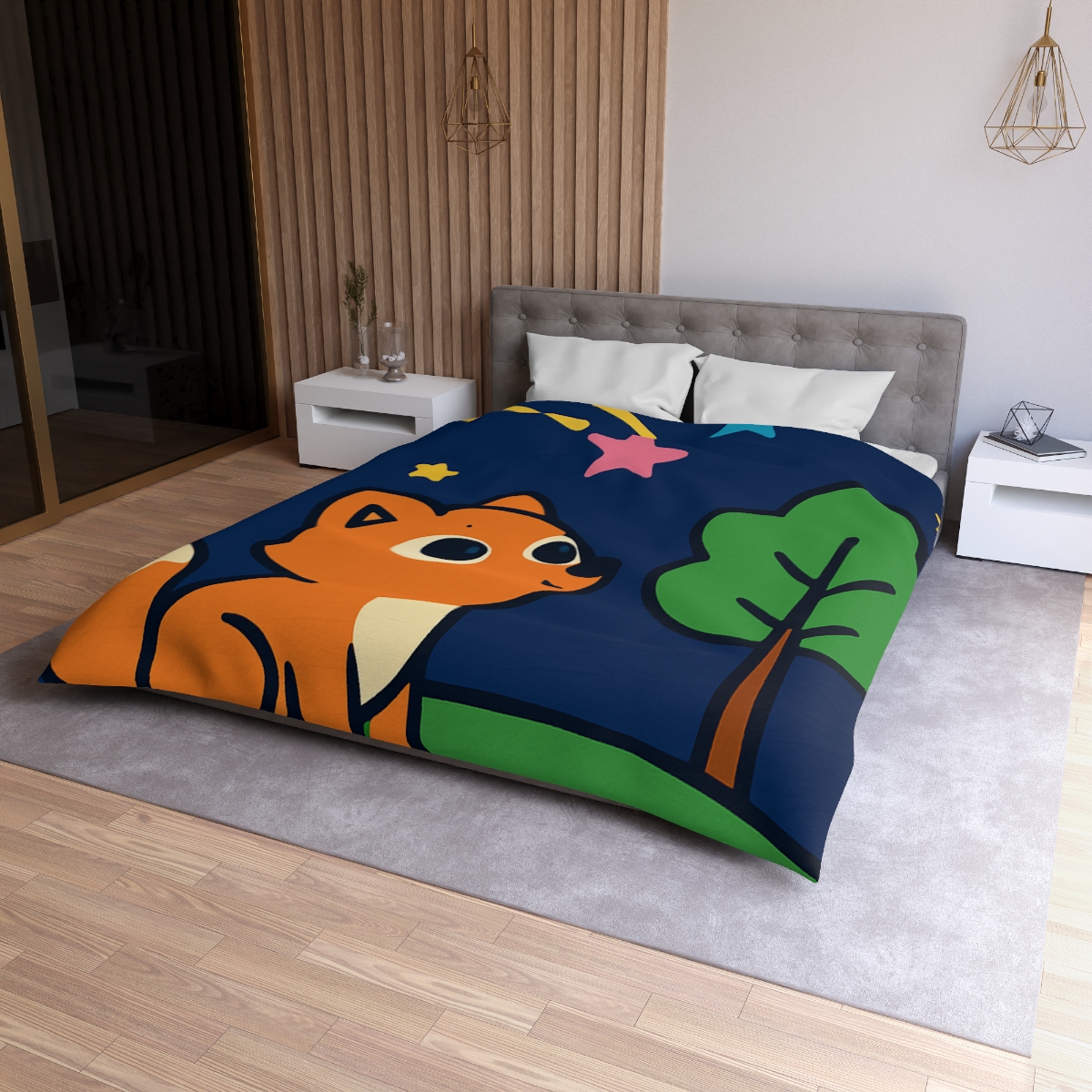 Cosmic Forest Fox And The Shooting Stars soft comforter duvets
