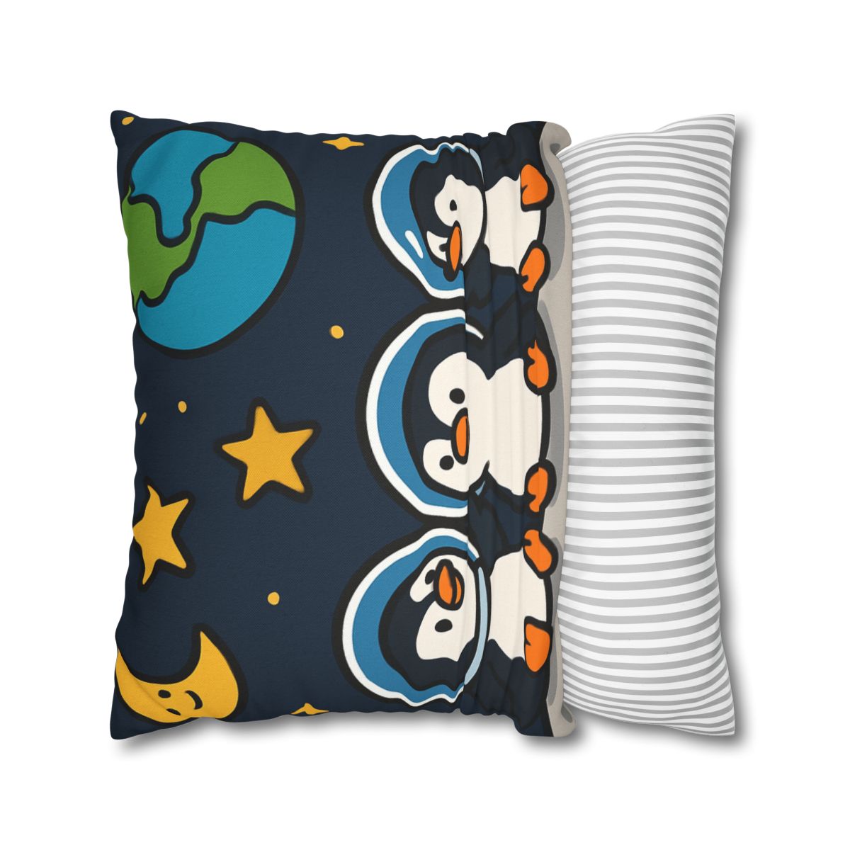 Stargazing Penguins On The Moon designer print pillow cases