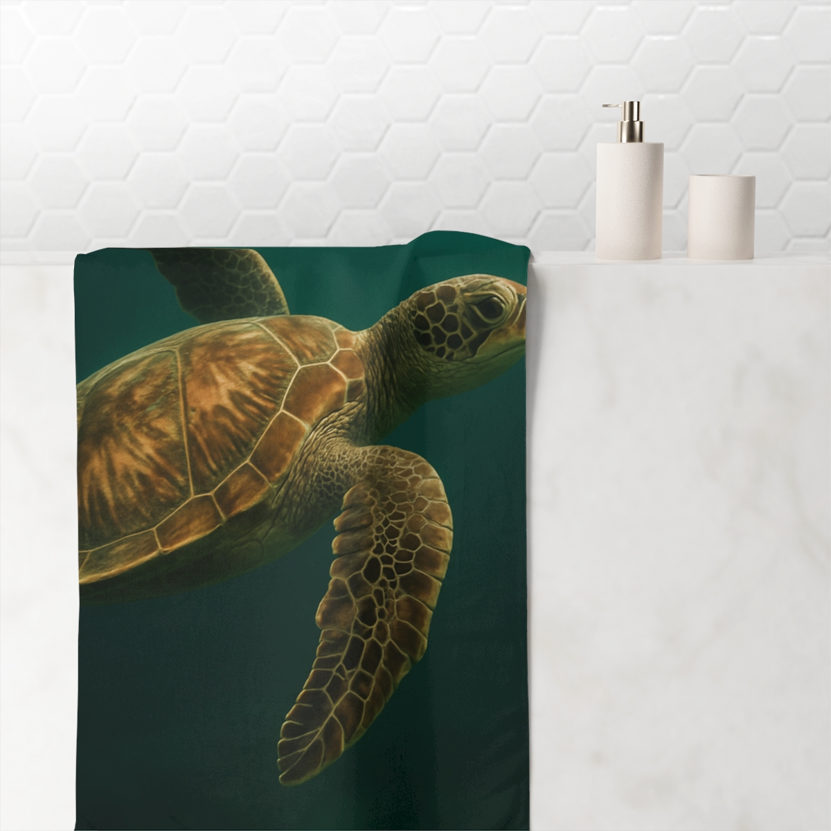 Aurora Drift Green Sea Turtle personalized bath towels