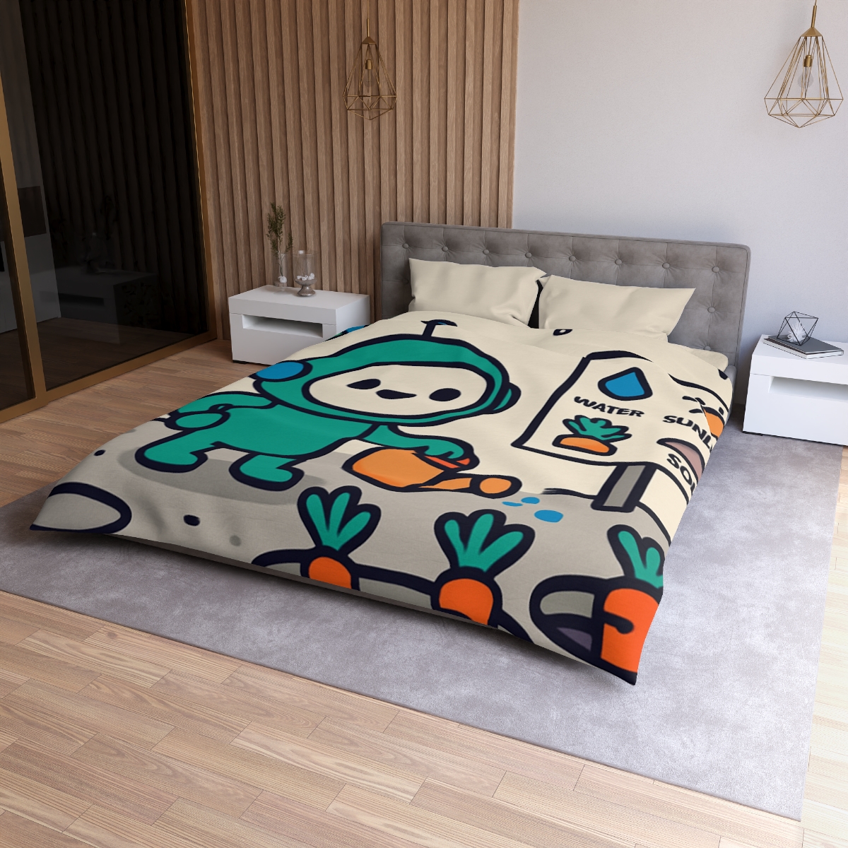 Moon Garden Robot Growing Crater Carrots custom duvets