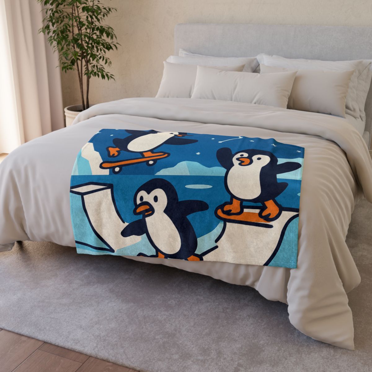 Galaxy Skate Park Penguins decorative home blankets