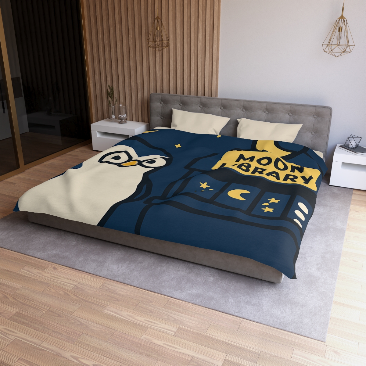 Moonlight Library Run By A Wise Penguin Astronomer stylish duvet covers