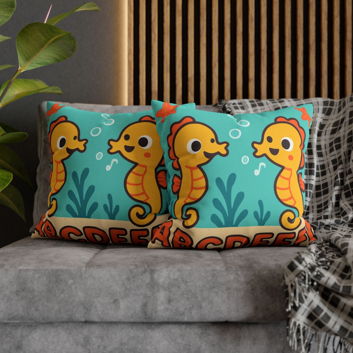 Underwater Alphabet Reef With Singing Seahorses personalized pillow covers