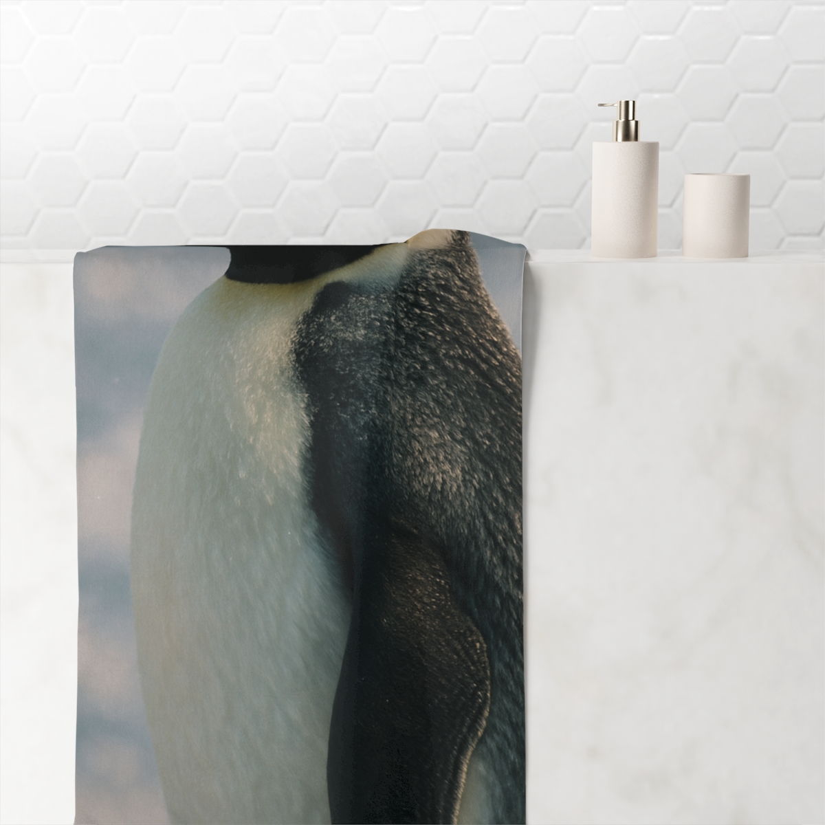 Aurora Drift Emperor Penguin personalized bath towels