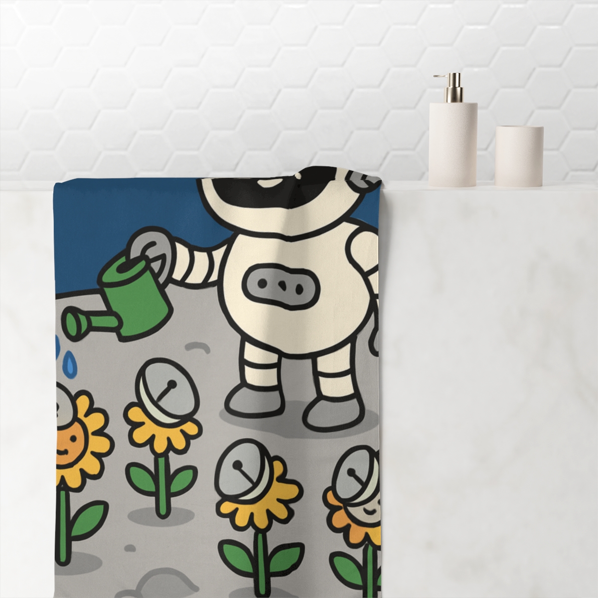 Moon Garden Robot And Sunflower Satellites decorative home towelscustom towels
