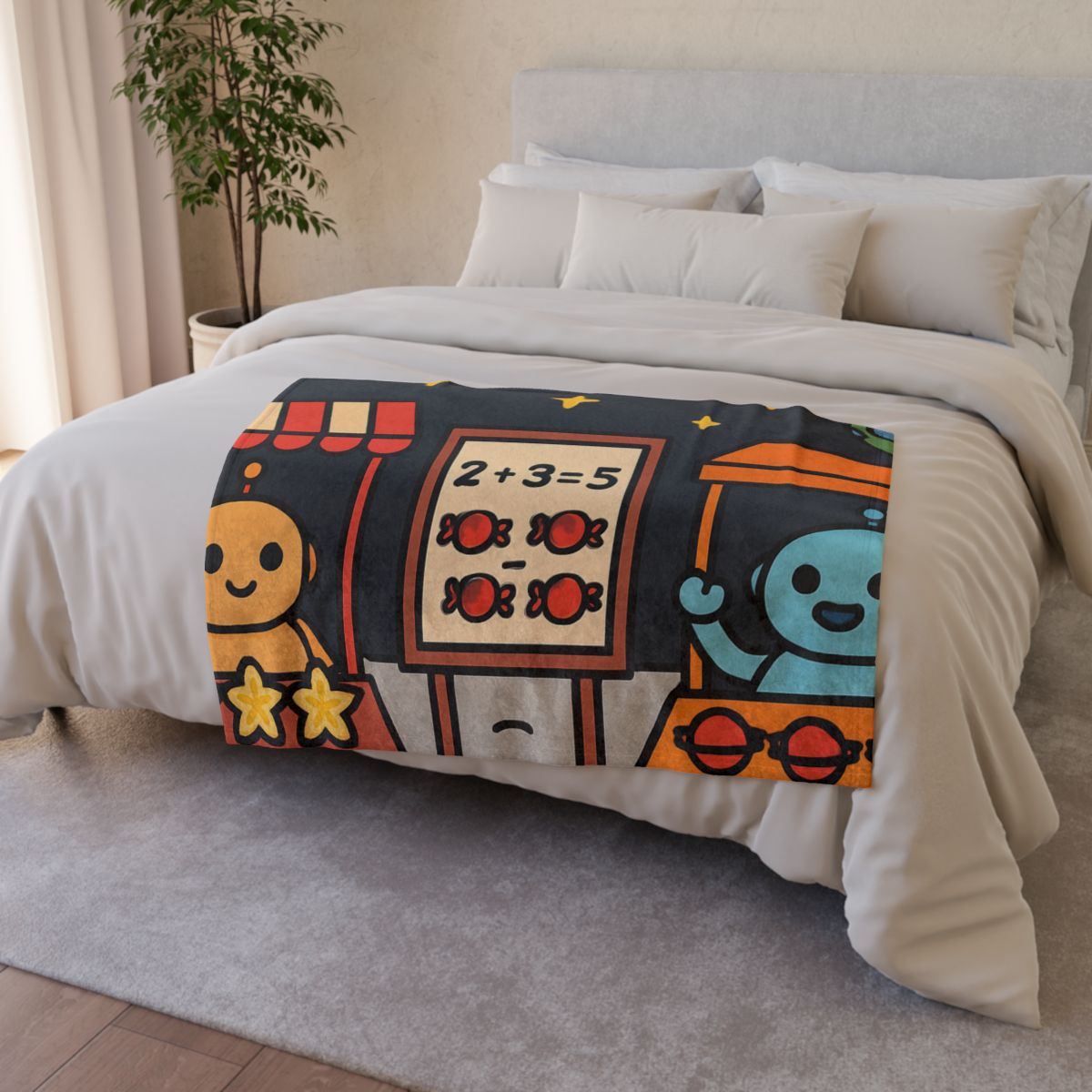 Moonlight Market Run By Friendly Robots designer printed blankets