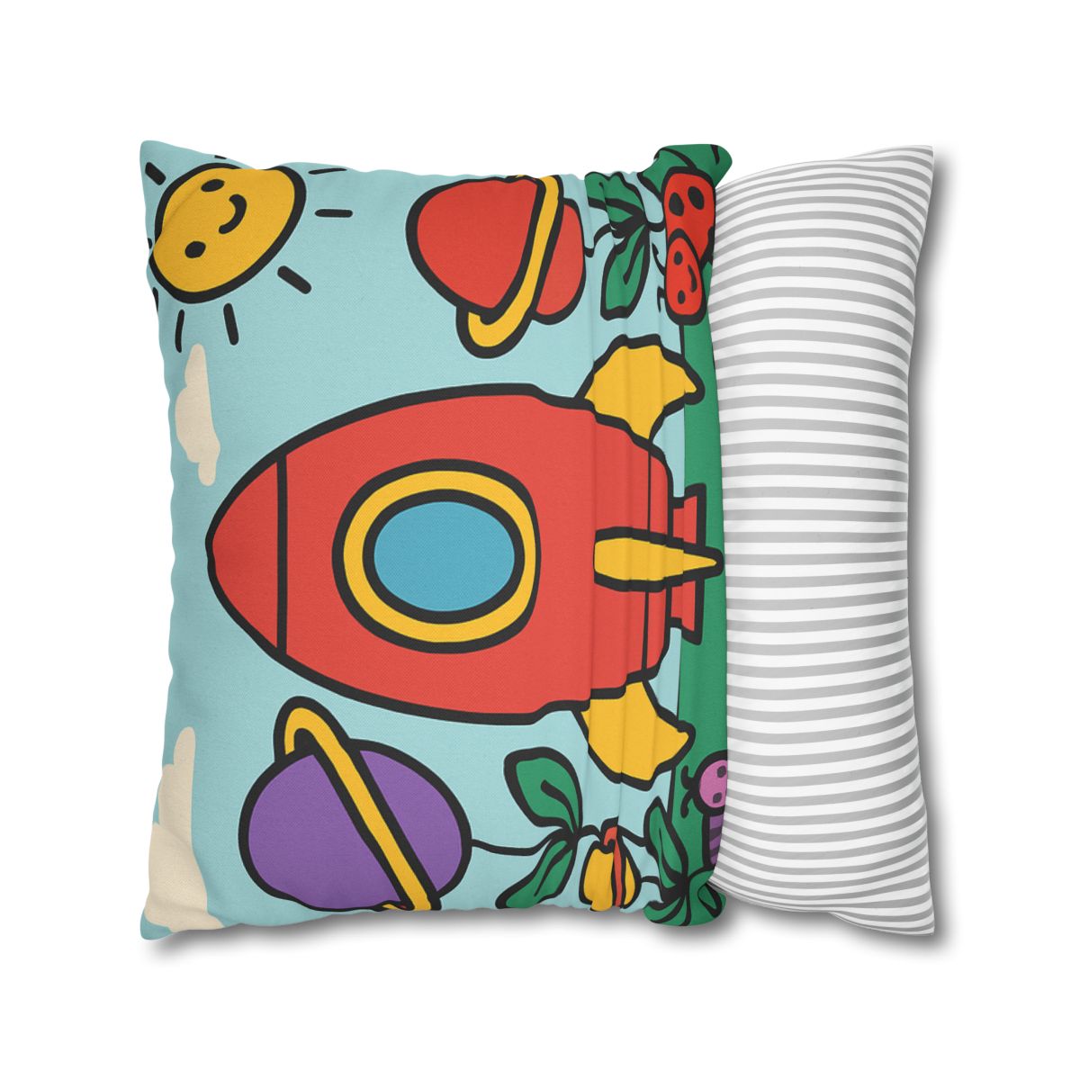 Rainbow Rocket Garden designer print pillow cases