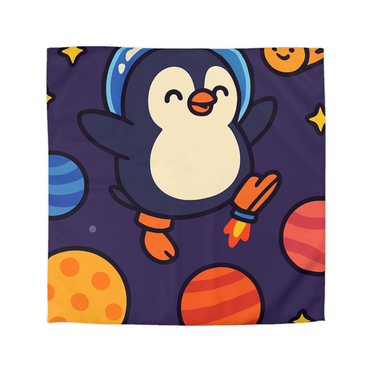 Planet Hopping Penguin Adventure stylish duvet covers