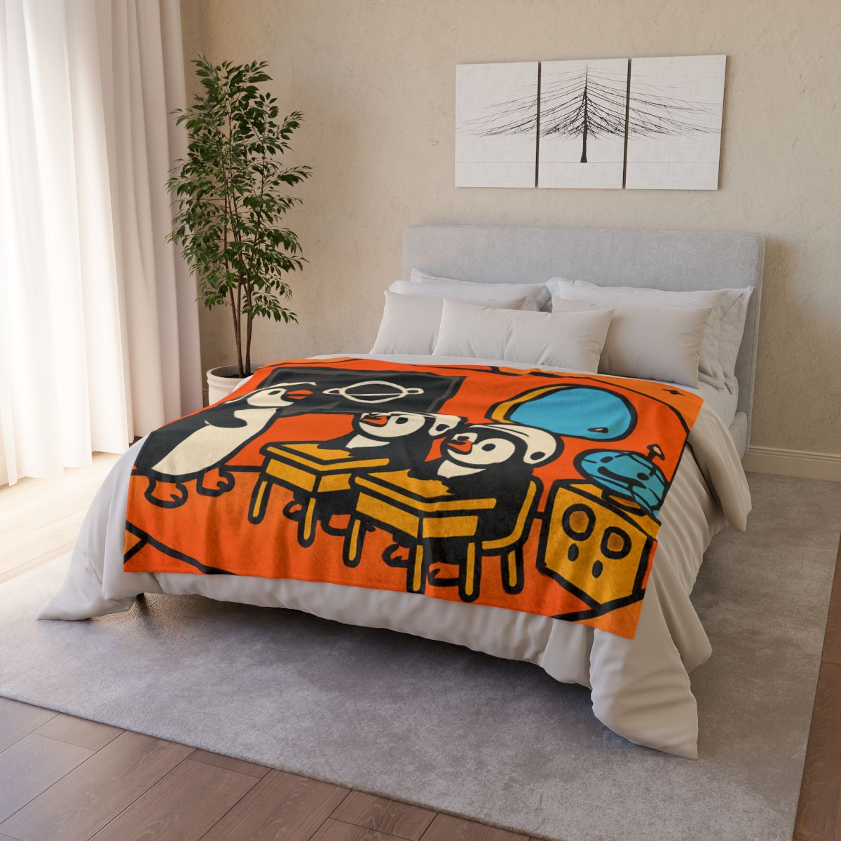 Rocket Classroom With Penguin Pilots unique gift blankets