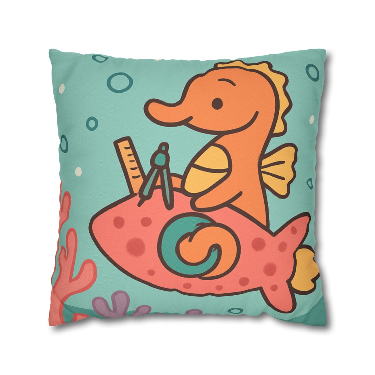 Coral Rocket Seahorse designer print pillow cases