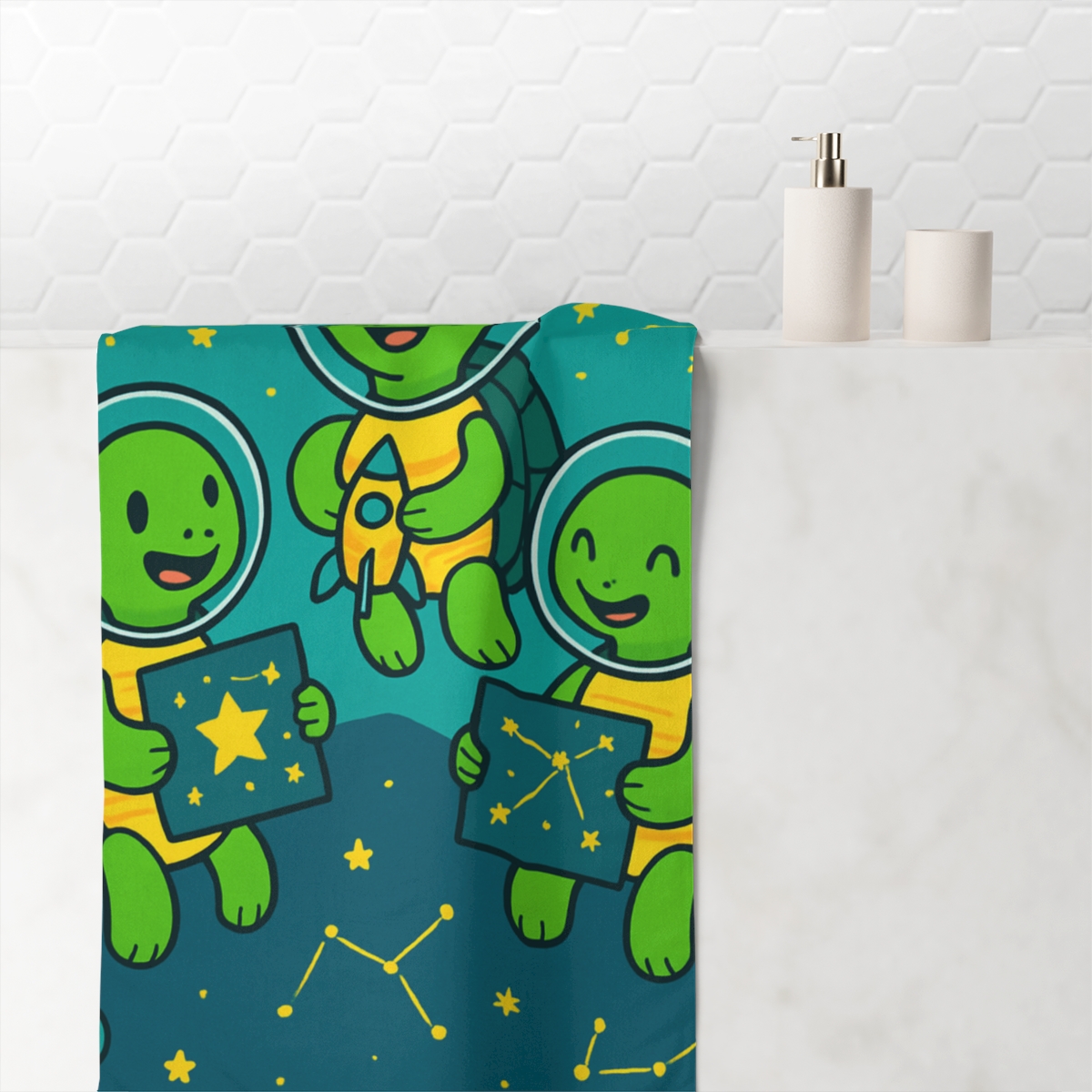 Galactic Turtle Explorers soft cotton towels