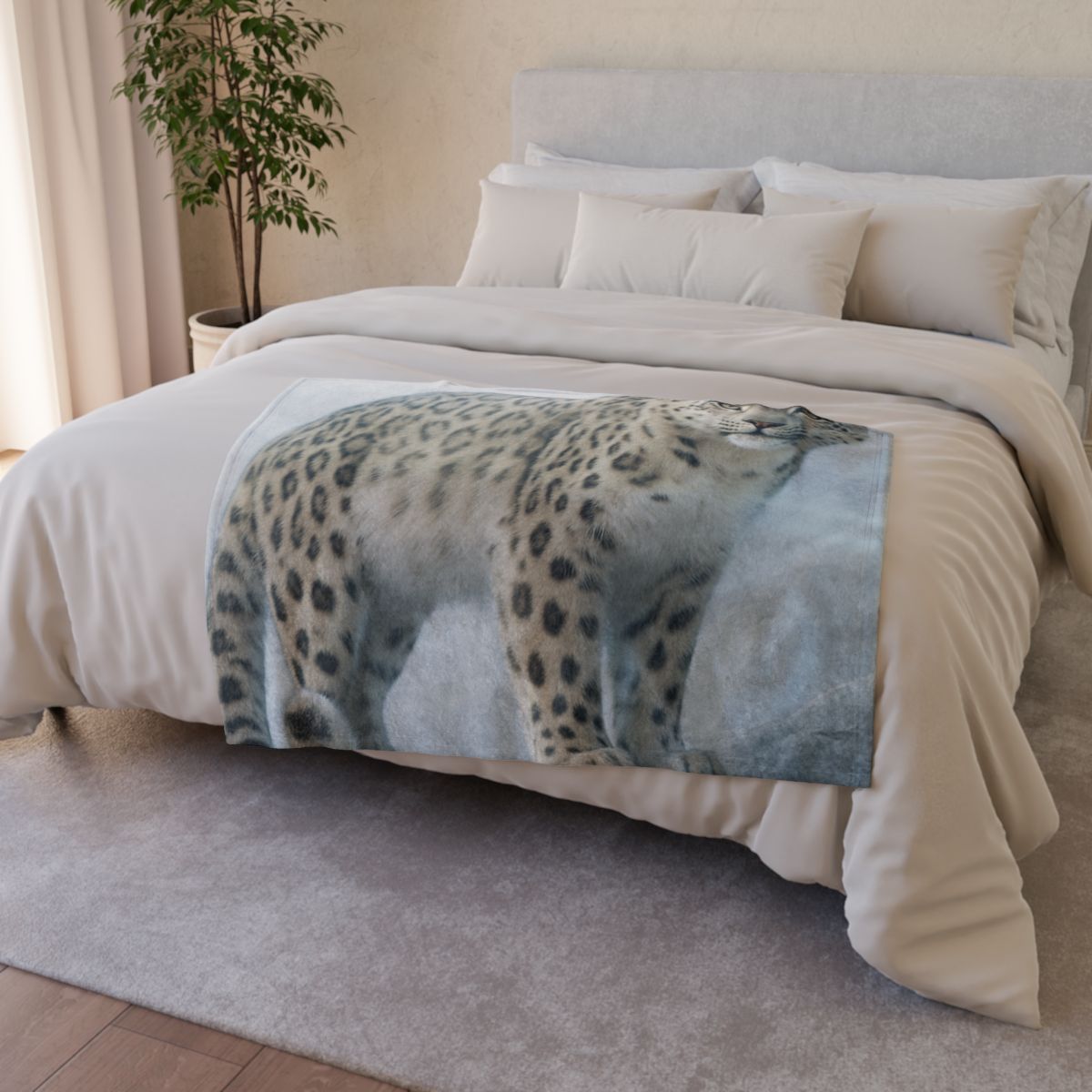 Frost Summit Snow Leopard decorative home blankets