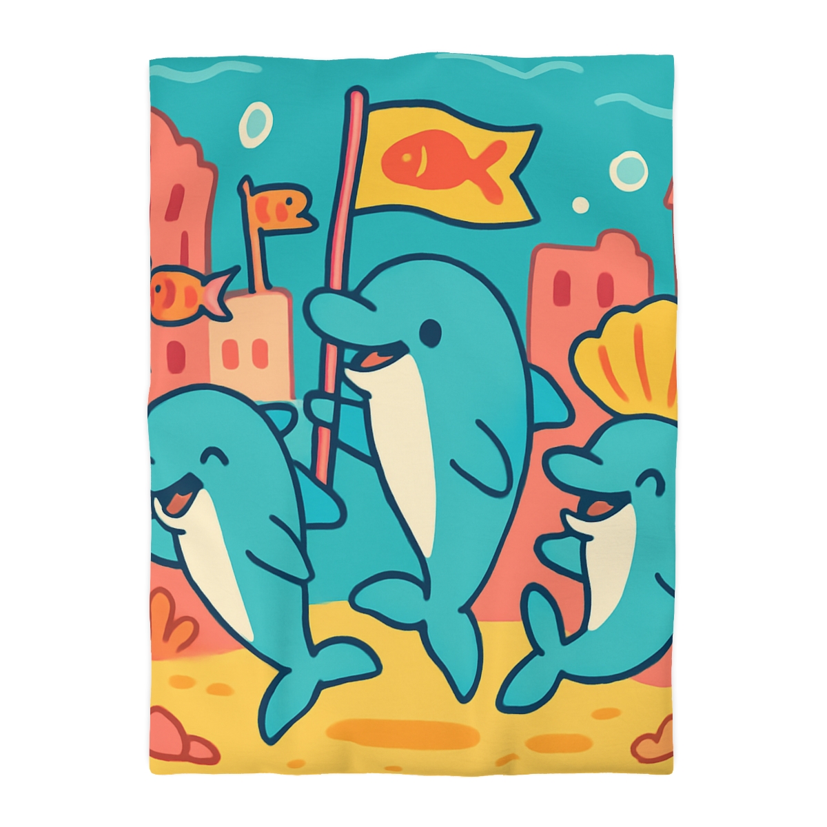 Coral City Dolphin Parade custom duvets