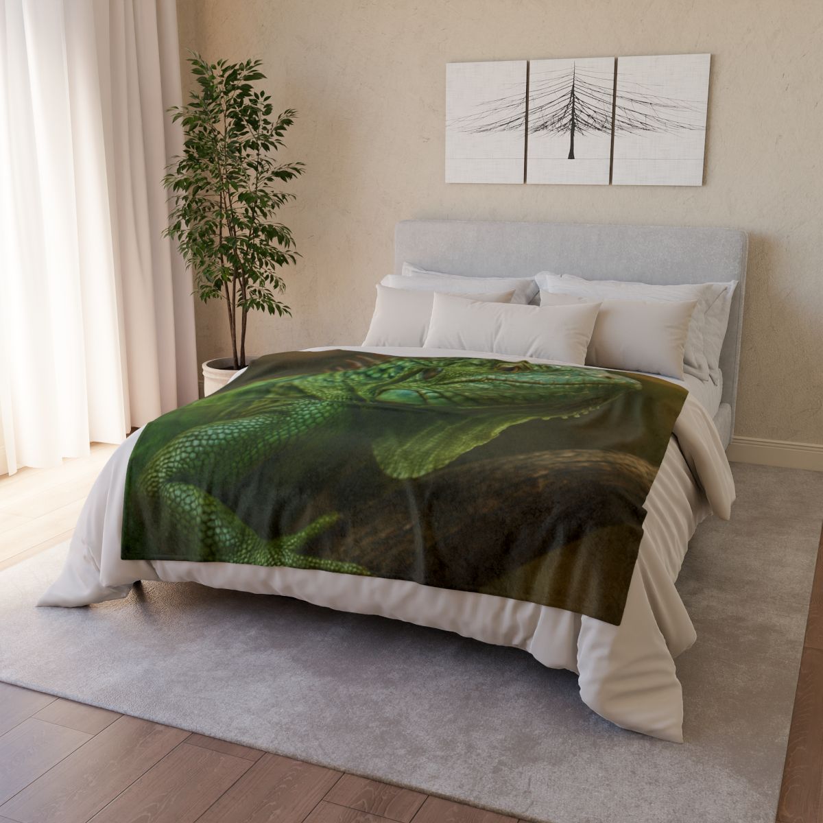 Starlit Stillness Green Iguana designer printed blankets