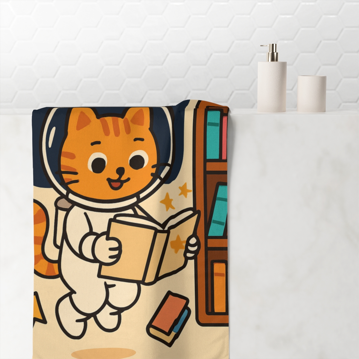 Comet Library Cat In Zero Gravity comfortable face towels
