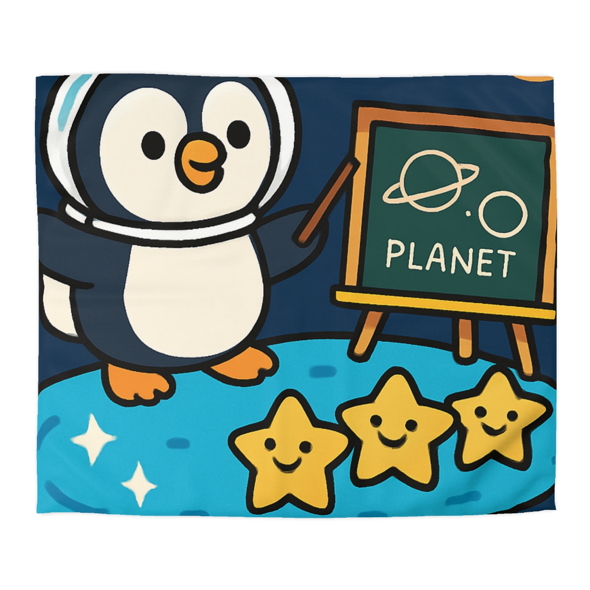 Comet Classroom With Captain Penguin designer printed duvets