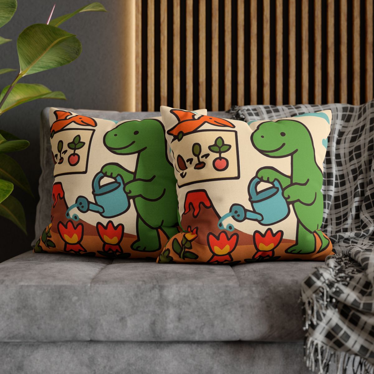 Volcano Garden Of Friendly Dinosaurs trendy patterned pillow cases