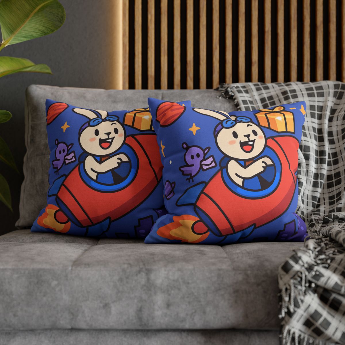 Rocket Rabbit Space Delivery soft cotton pillow cases
