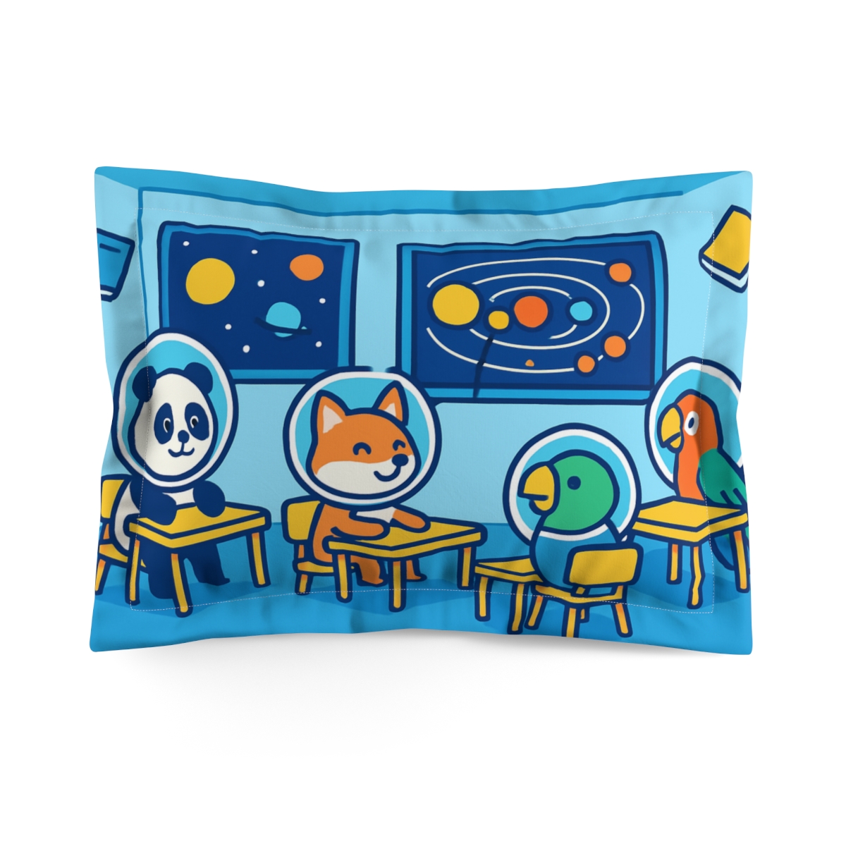 Space School For Curious Animal Astronauts designer printed pillows