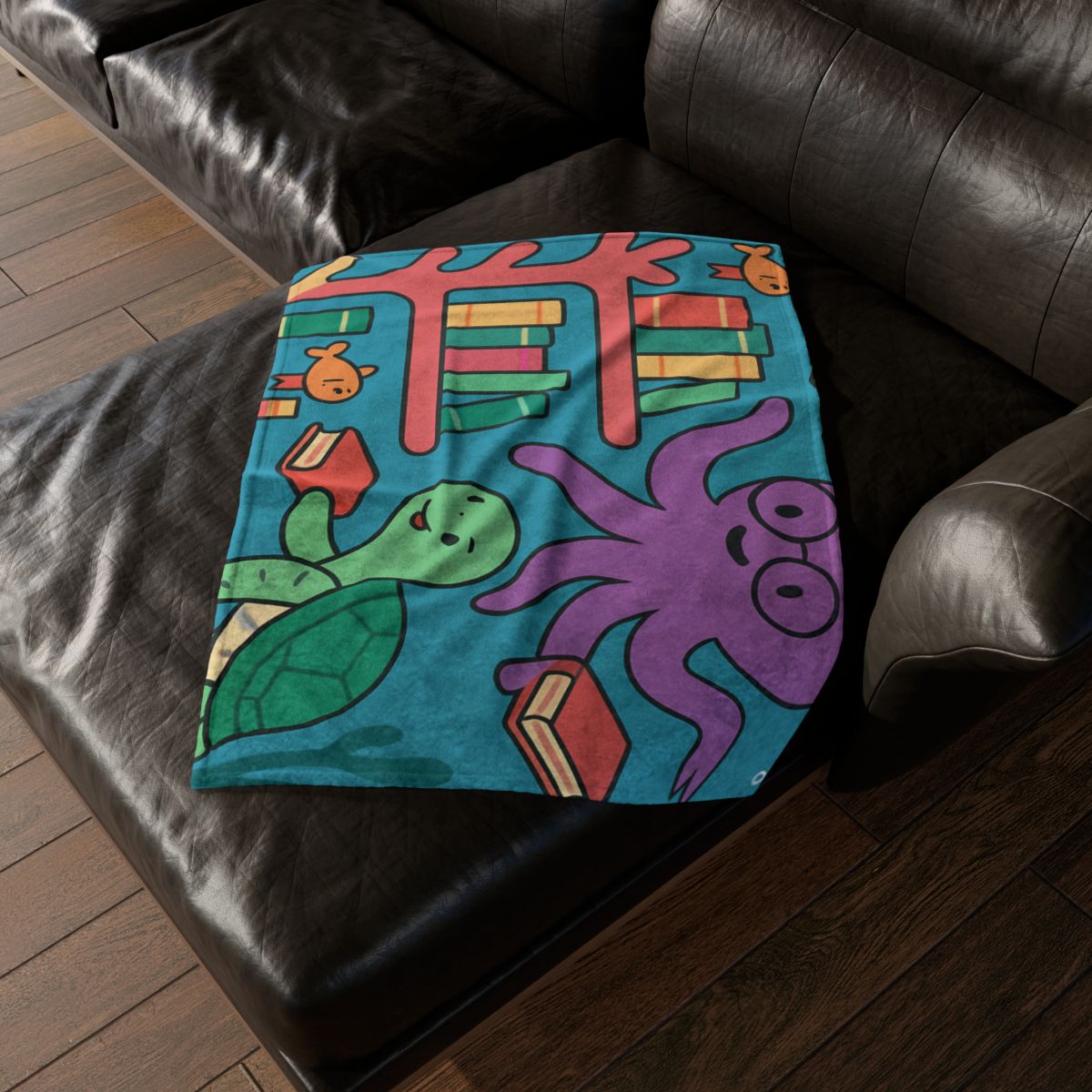 Coral Library And The Octopus Librarian designer printed blankets