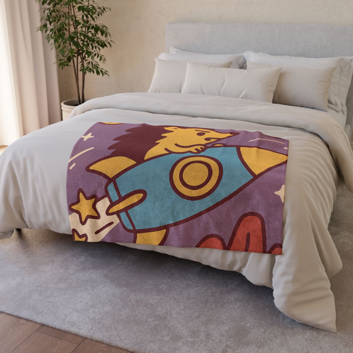 Rocket-Riding Hedgehog personalized cozy blankets