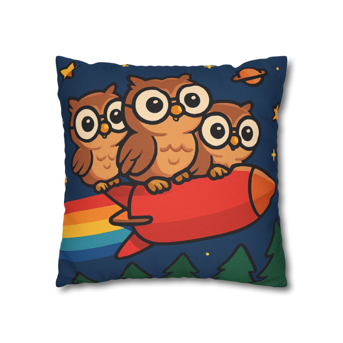 Rocket Riding Forest Owls designer print pillow cases