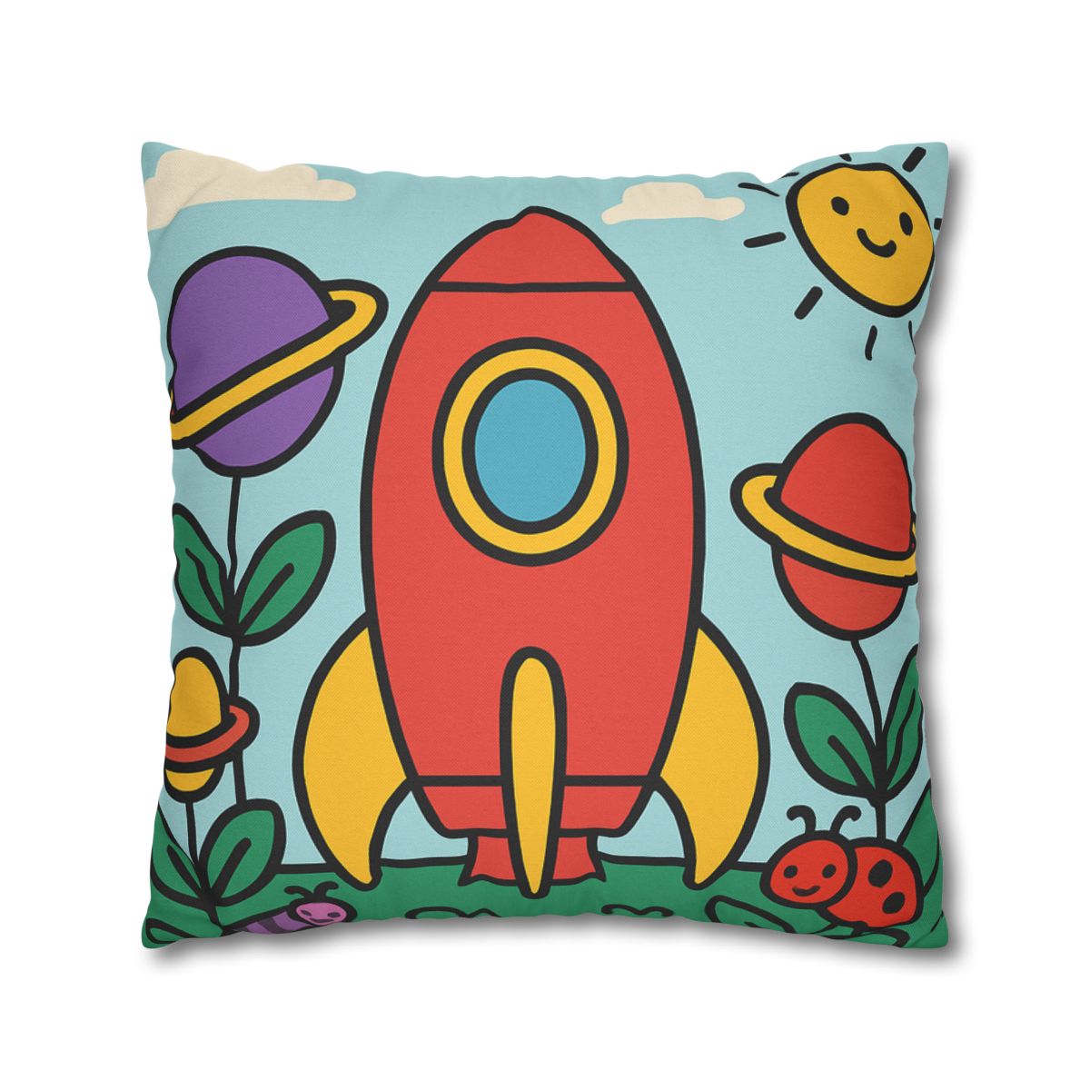 Rainbow Rocket Garden designer print pillow cases
