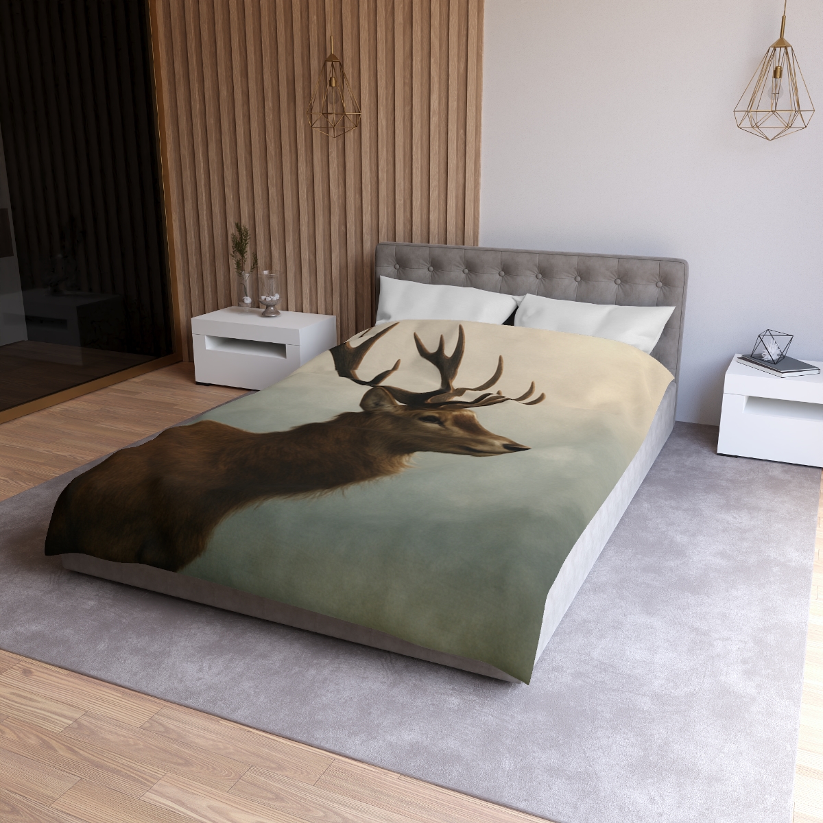 Morning Mist Red Deer Stag designer printed duvets