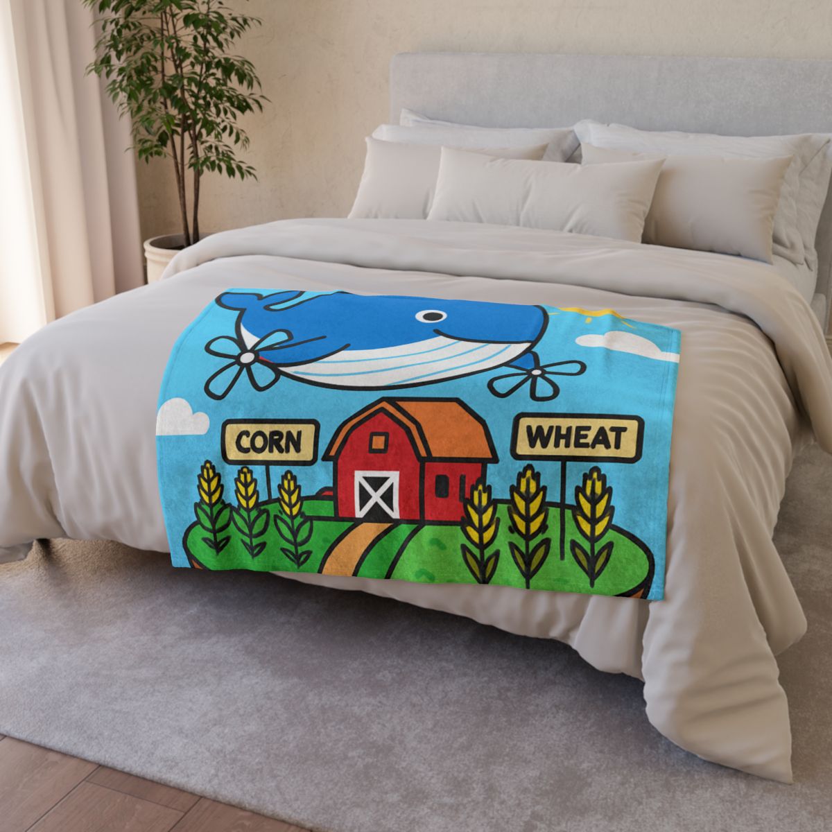 Windmill Whale Above The Floating Farm decorative home blankets
