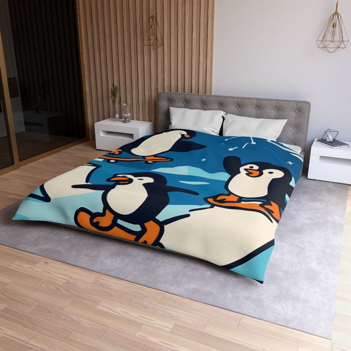 Galaxy Skate Park Penguins stylish duvet covers