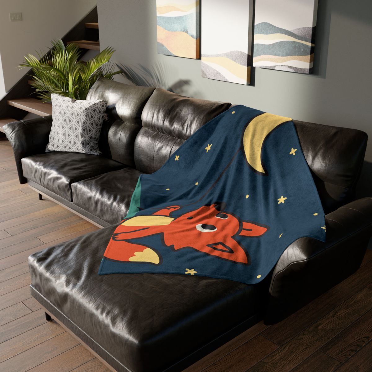 Stargazing Fox And Moon Kite trendy patterned blankets