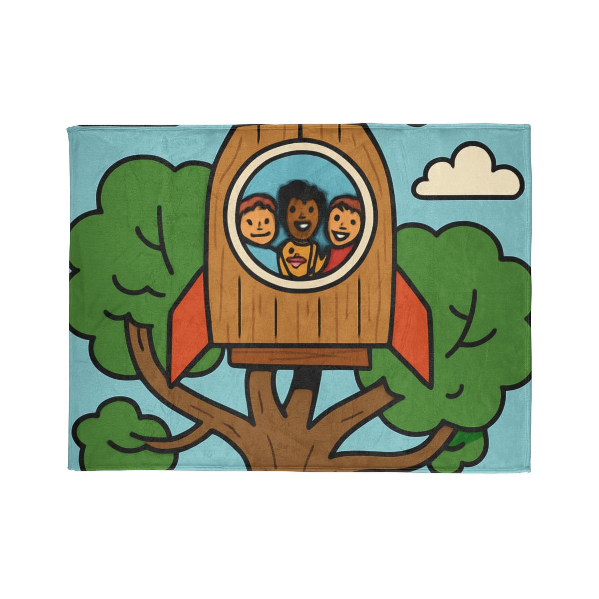 Time Traveling Treehouse Rocket designer printed blankets