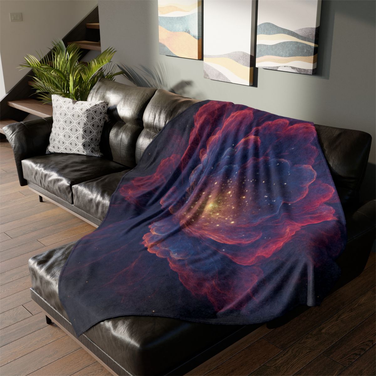 Fractal Nebula Bloom designer printed blankets