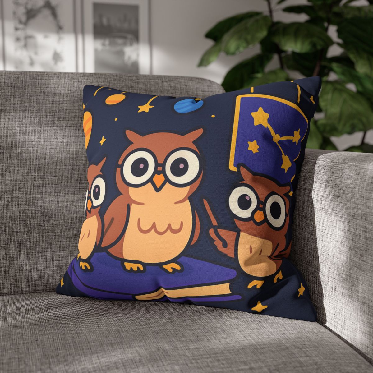 Galaxy Library Of The Wise Owls trendy patterned pillow cases