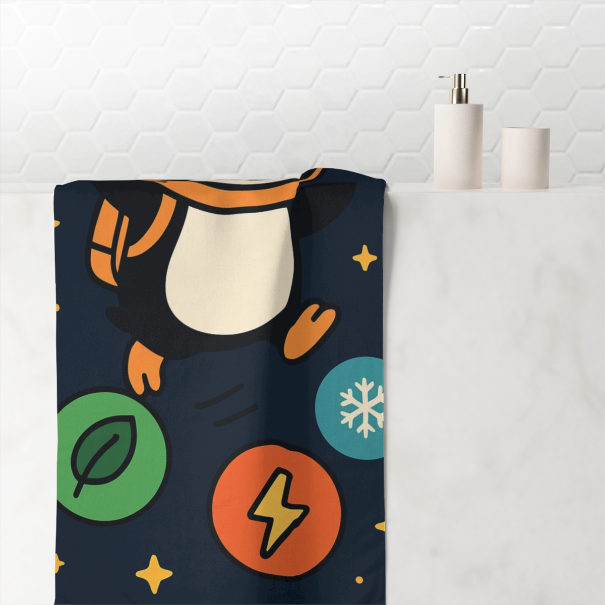 Planet Hopping Penguin Scientist soft cotton towels