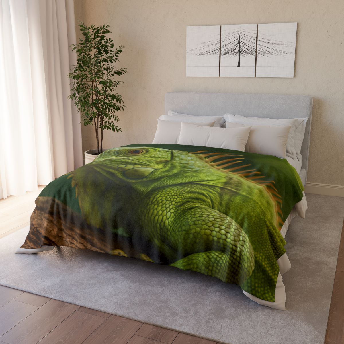 Verdant Gaze Green Iguana soft fleece blankets