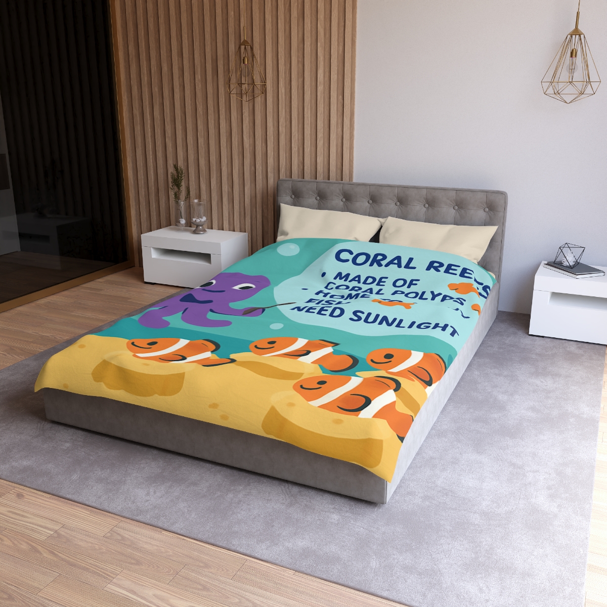 Coral Classroom With Professor Octopus soft comforter duvets