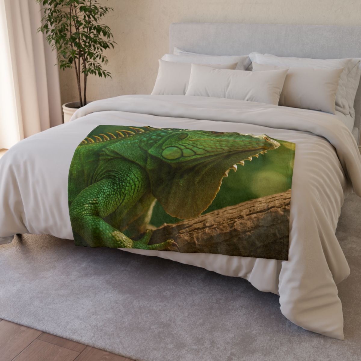 Sun Dappled Green Iguana stylish throw blankets
