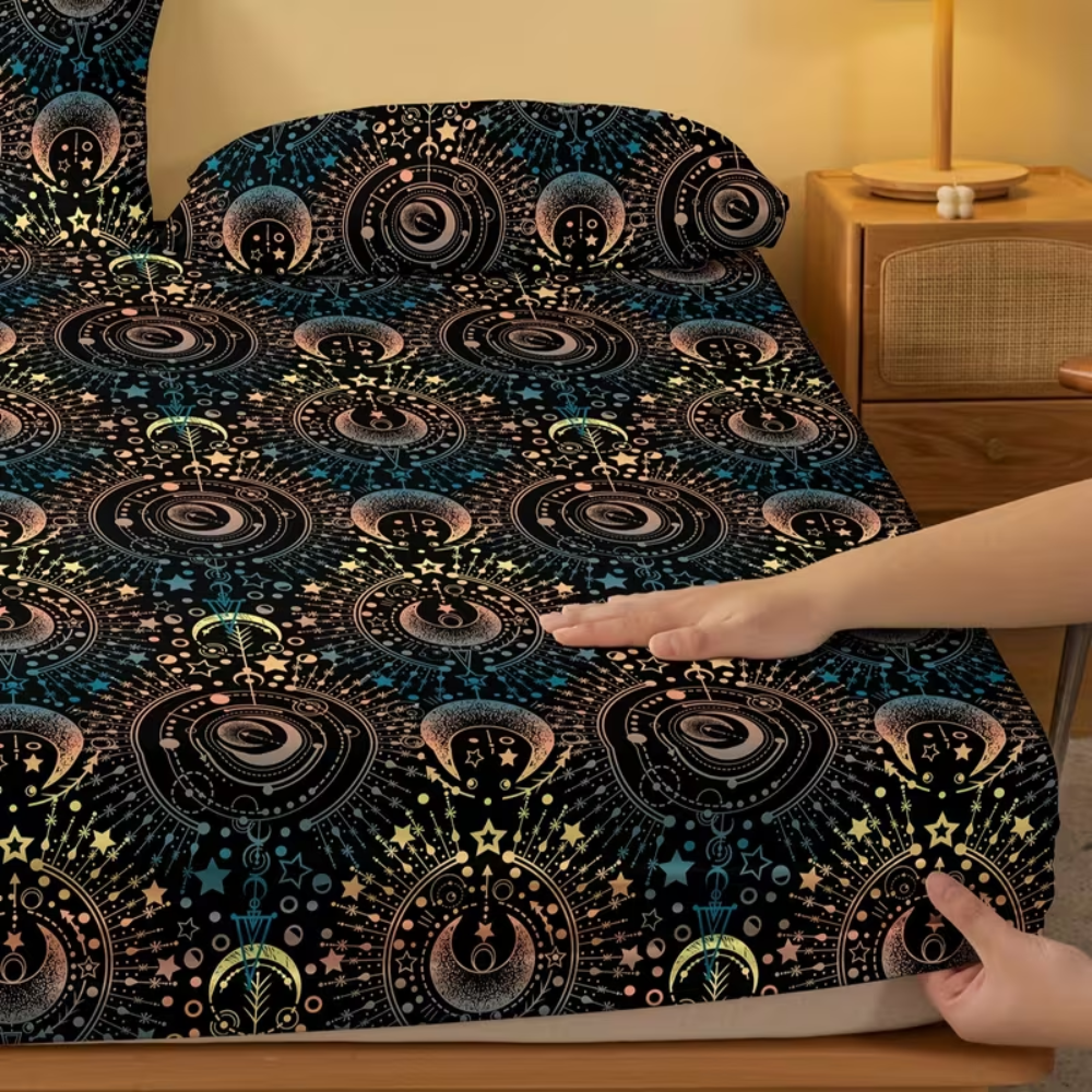 Universe Pattern Printed Fleece Fitted Bed Sheet For Bedroom