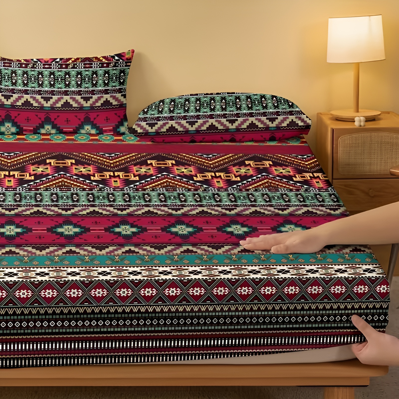Bohemian Geometric Tribal Pattern Fitted Sheet