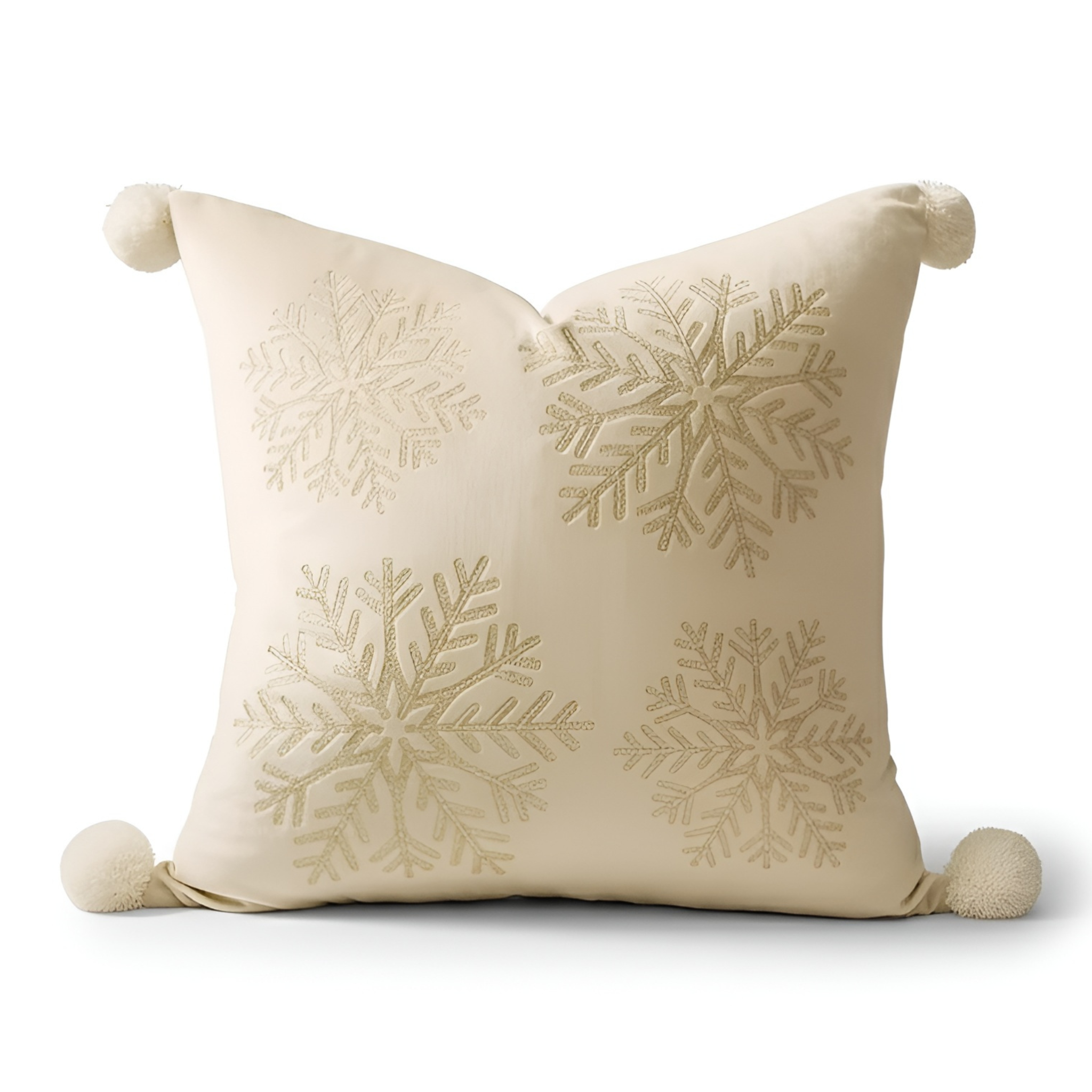 Holiday Embroidered Cushion Cover With Snowflake And Merry Christmas Design