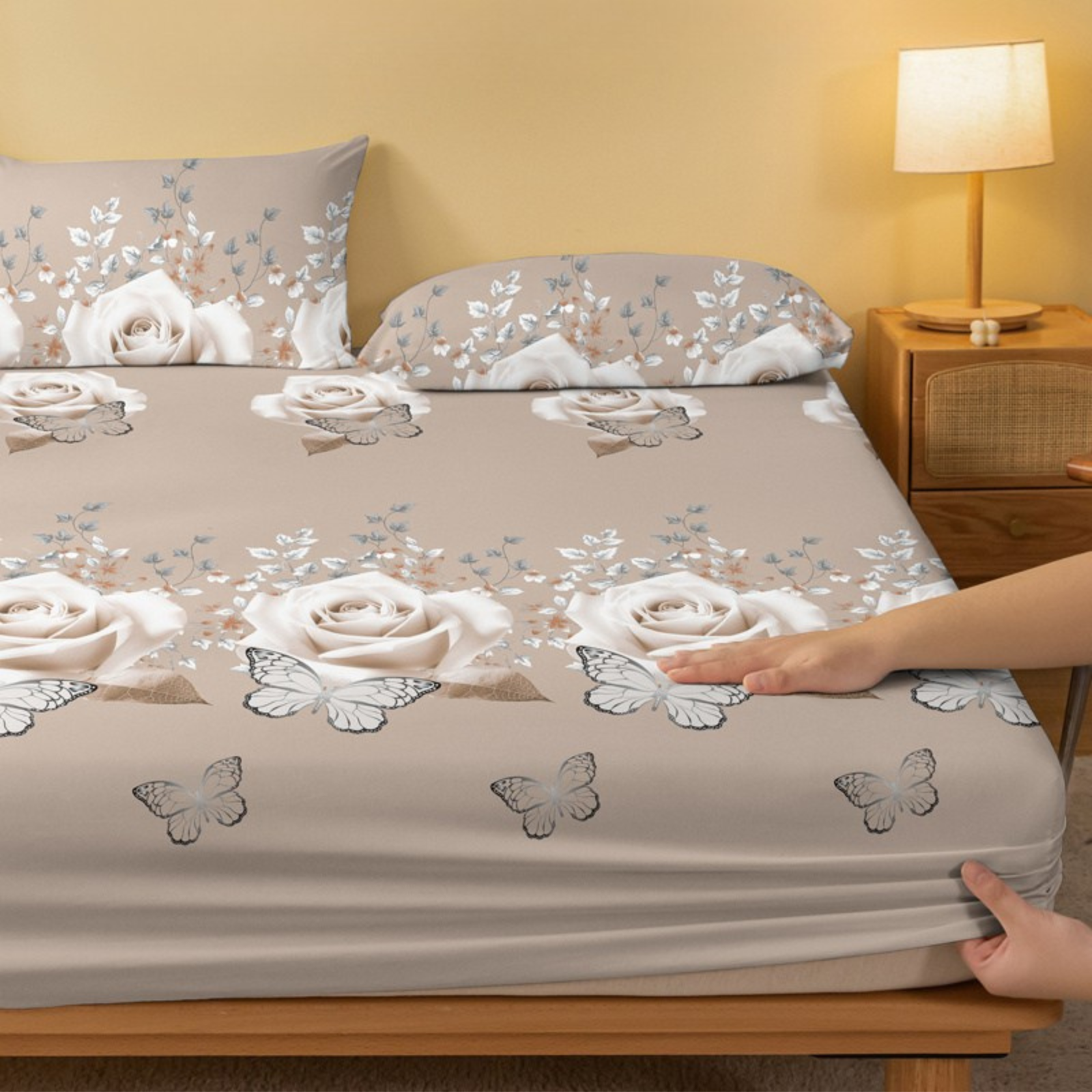 Modern Floral Butterfly Pattern Printed Bed Cover