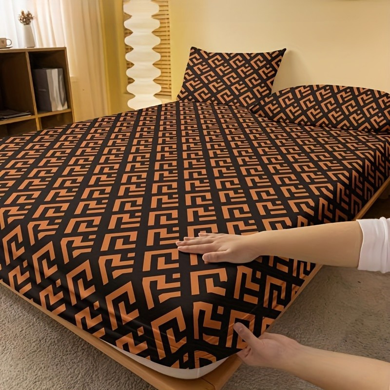 Geometric Pattern Fitted Bed Sheet Cover Modern Bedding
