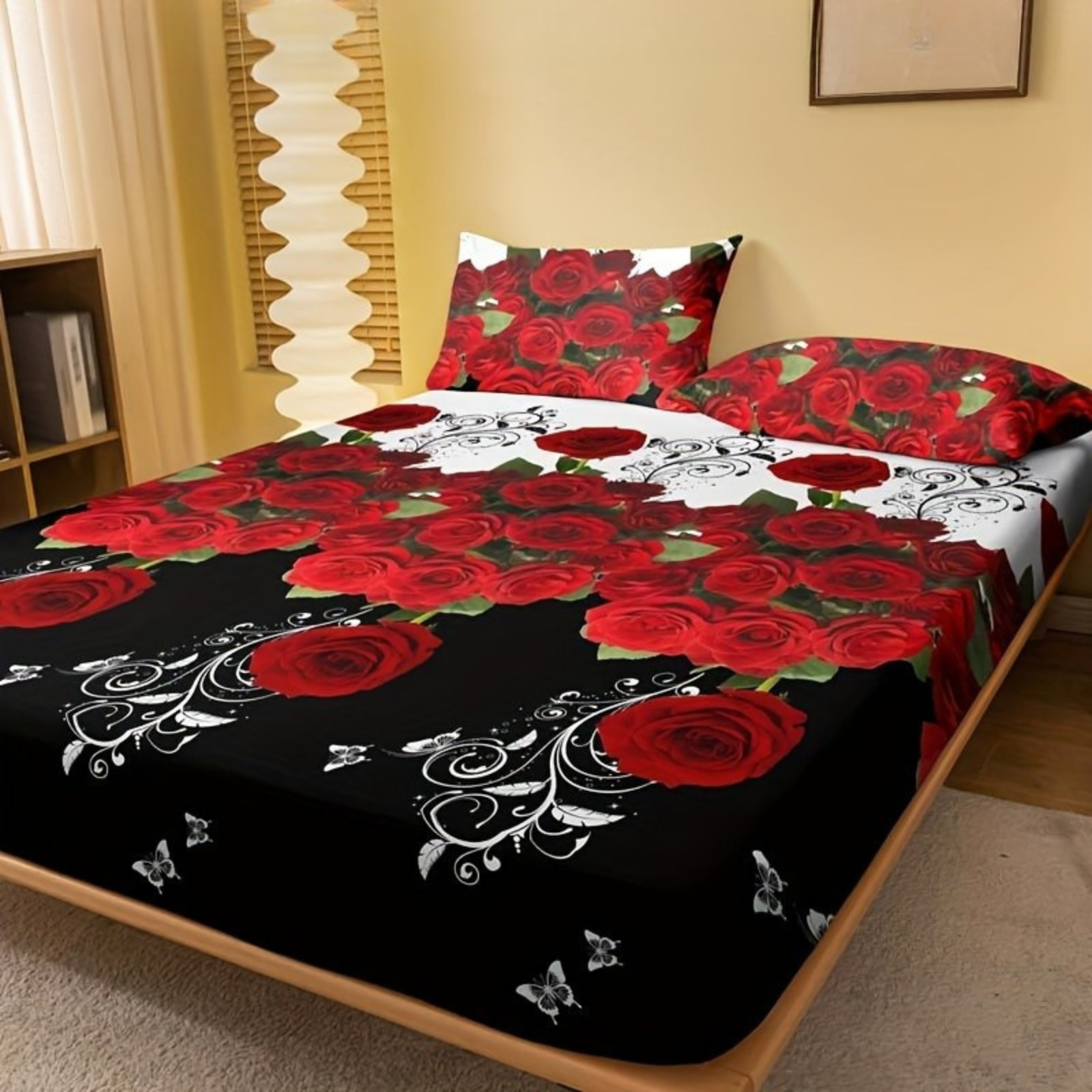 Rose Printed Fitted Sheet For Bedroom 